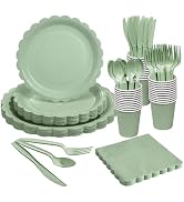Goodluck 175 Pcs Sage Green Paper Plates Set, 25 Guest Green Party Supplies Includes Disposable S...