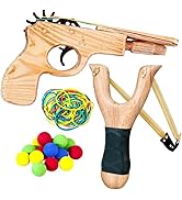 Lanxitown Wooden Rubber Band Gun and Sling Shot Wooden Toy Gun Wooden Slingshot with 100 Colorful...