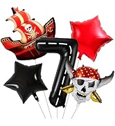 40 Inch 7 Balloon Number, Pirate Balloons, Red and Black Balloons, Star Foil Balloon Number 7 Bal...