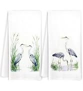 JOQUXI Great Blue Heron Wetland Kitchen Towels, Farmhouse Watercolor Heron Bird Decorative Hand T...