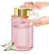 KASUNTING Pink Glass Foaming Soap Dispenser, Ribbed Foam Hand Soap Dispenser for Bathroom, 11 Fl ...