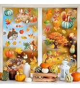 Fall Window Clings Stickers, 84Pcs Autumn Woodland Animals Maple Leaves Pumpkin Window Decals for...