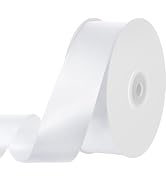 Double Faced White Ribbon 1-1/2 inch 30 Yards White Satin Ribbon for Gift Wrapping Flower Bouquet...