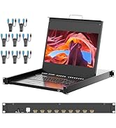 1U Rack Mount KVM Console, Arvitek 17.3" LCD Monitor KVM Switch 8 Port HDMI w/Cables, 1080P, Buil...