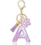ANHBKAR Flower Resin Initial Keychain – Personalized Alphabet Keyring for Women, Girls – Cute Let...