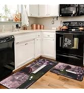 Yovirinto Wine Kitchen Rugs and Mats Sets of 2, Non Skid Washable Absorbent Microfiber Farmhouse ...