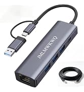 5 in 2 USB C Multiport Hub Bundle with 2M Ethernet Cable (Approximately 6.6 feet, Gigabit RJ45 Po...