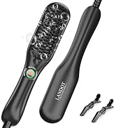 LANDOT Mini Hair Straightener Brush - Ionic Heated Straightening Brush for Frizz-Free & Smooth St...