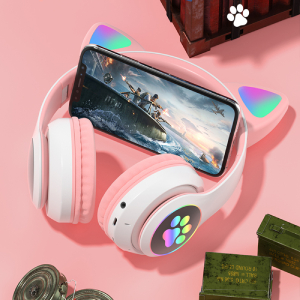 Kids Headphones Cat Ear Wireless Headphones LED Light Up Kids Bluetooth w/Microphone for iPhone/iPad