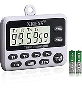 XREXS 4 Channels Digital Kitchen Timer Clock, Cooking Timer with Large LCD Display, 4 Groups Simu...