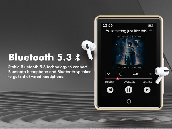 64GB MP3 Player with Bluetooth 5.3, Portable Music Player with Voice Recorder ,FM Radio, Pedometer