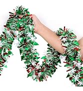 50Ft Tinsel Garland Christmas Tree Decorations,Xams Twist Garland with Snowflake Tree for Stairs ...