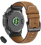 VELEYOK 26mm Genuine Leather Watch Band Compatible With Garmin Fenix 8 51mm/7X pro/7X/6X Pro/6X/5...