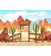 BELECO 7x5ft Fabric Cartoon Wild West Desert Backdrop Western Cowboys Backdrop Wanted Sign Poster...