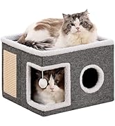 Crispedia Cat Beds for Indoor Cats, Large Cat Cave with Fluffy Ball and Scratch Pad, Foldable Cat...