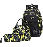 goldwheat School Backpack for Boys Cool Camouflage Bookbags with Lunch Box Pencil Case 3pcs for M...