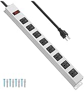 JUNNUJ Metal 8 Outlet Power Strip, Mountable Heavy Duty Power Strip, 1200J Surge Protector Wall M...
