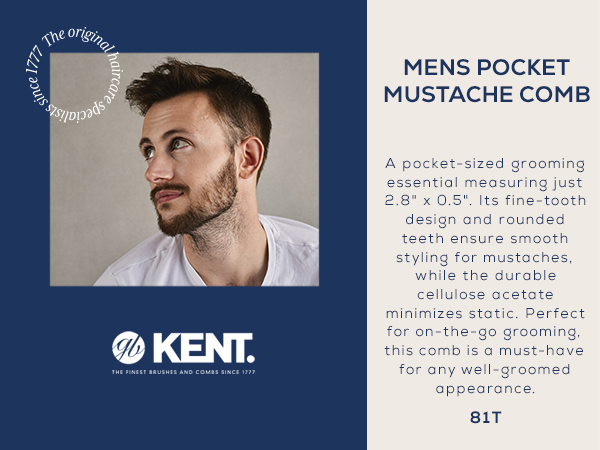 Kent 81T mens pocket mustache comb with fine teeth