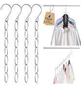 Space Saving Hangers, 4 Pack Metal 7-Loop Clothing Chain Hanger Organizer, Collapsible Closet Spa...