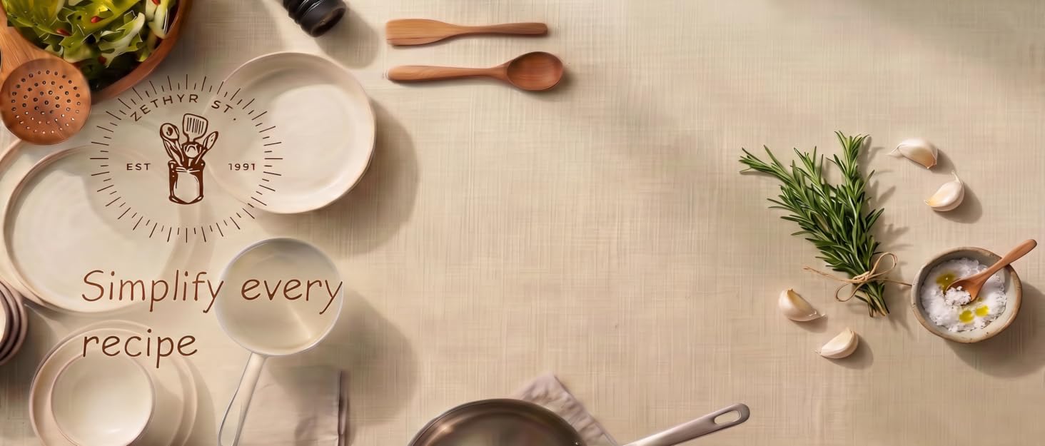logo and tagline with kitchen things on the background
