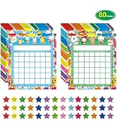 REGELETO 80 Pack Classroom Incentive Chart for 2 Designs with 2400 Pieces Colorful Star Stickers ...