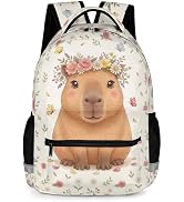 KOYI Cute Capybara Backpack for Girls, Floral with Butterfly Watercolor School Bag with Reflectiv...