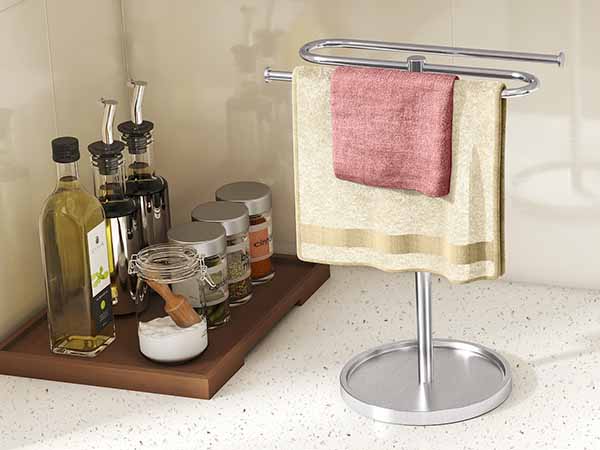 Brushed Nickel Hand Towel Holder Stand for Kitchen