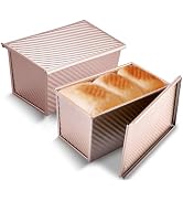 KITESSENSU Pullman Loaf Pan with Lid 2 Pack, 1 lb Dough Capacity Non-Stick Bakeware for Baking Br...