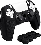 HLRAO Anti-Slip Black PS5 Controller Skin,Soft Thicken Studded Protective Silicone Cover Skin Gri...