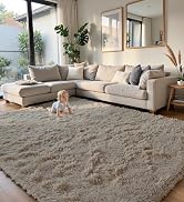 8x10 Beige Fluffy Rug Shaggy Area Rug