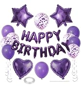 WEIKA 27 Pcs Purple Birthday Decorations, 3D Letters Dark Purple Happy Birthday Balloon Banner, P...