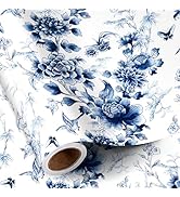 RUSPEPA Floral Wrapping Paper Roll for Women - 17 Inches x 16.4 Feet - Elegant Blue Flower Design...