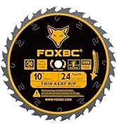 FOXBC 10-Inch Thin Kerf Ripping Table Saw Blade for Wood Cutting, 24-Tooth FTG, 5/8-Inch Arbor