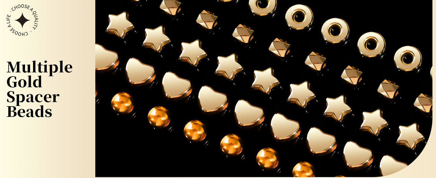 SHINY METALLIC GOLD SPACER BEADS IN 5 PATTERNS