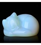 LAIDANLA Opal Sleeping Cat Statue Healing Crystals Hand Carved Cute Kitten Figurine Sculpture 1.6...