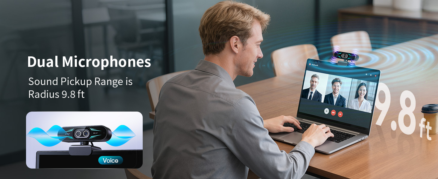Clear Audio Capture EMEET C60E Dual-Camera 4K Webcam for Streaming