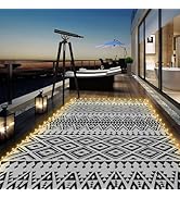 6x9ft Waterproof Outdoor Rug with LED Lights, Bohemia Reversible Plastic Straw Mat for Patio RV C...