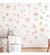 Boho Flower Wall Decals,Pink Watercolor Flower Wall Art,Wildflower Wall Decals,Girls Bedroom Remo...
