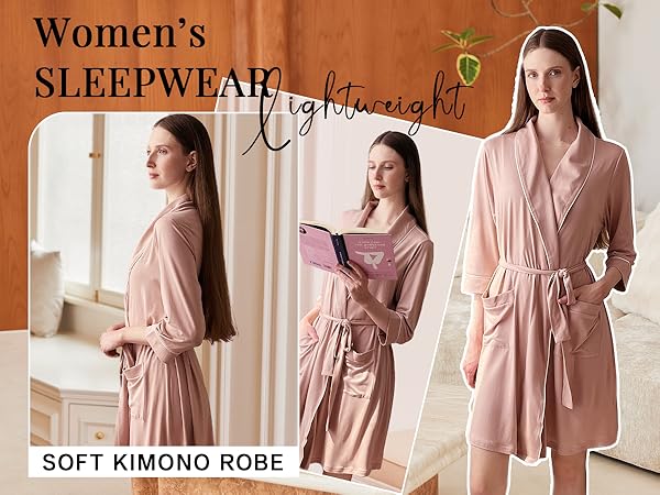 Short Kimono Robe Soft Knit Bathrobes