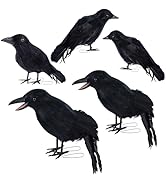 DR.DUDU 5 Pack Halloween Crows Decorations, Fake Raven Assorted Size Halloween Decor, Black Feath...