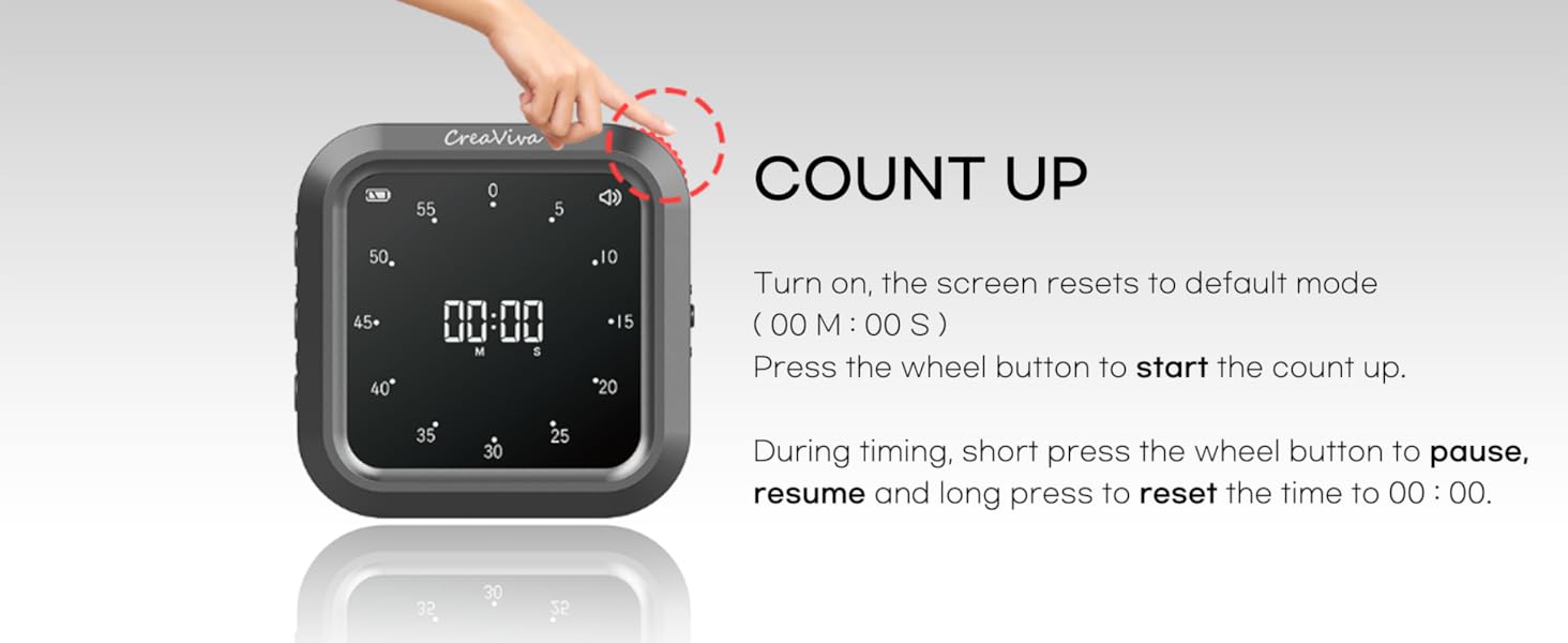 creaviva digital visual timer countdown count up pause stop reset auto memory