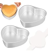 HUAKENER 8 Inch Heart Cake Pan, Set of 2 Heart Shaped Cake Pans with 60 Pieces Parchment Paper, N...