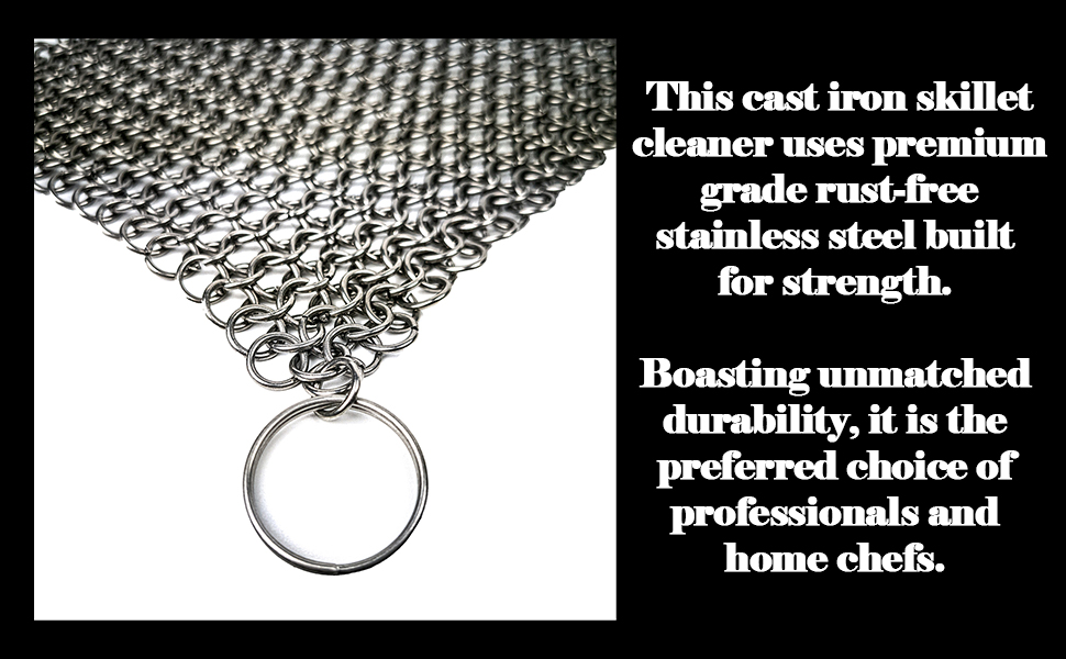 Mythrojan Chainmail Stainless Steel Scrubber for Cleaning Cast Iron Skillet, Wok etc - 7.9”×7.9”