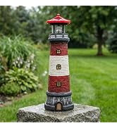 Solar Lighthouse Outdoor Statues, 360° Rotating Beacon Garden Lighthouse, 15" Light House for Out...