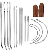 16 Pcs Heavy Duty Sewing Kit - Curved, Sack, Hand Needles, Finger Cots for Leather, Upholstery, C...