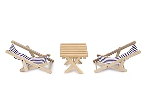 Miniature Beach Chair & Table 3PCS 1:12 Dollhouse Furniture Model Foldable Chairs