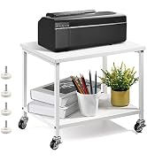 Printer Stand Rack Printer Cart with Wheels, Under Desk Printer Table with Storage 2 Tier Rolling...