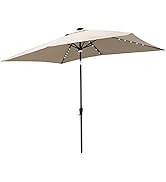 Helios&Hestia 6.5x10 ft Solar Powered Rectangular Outdoor Market Patio Umbrella with LED Lights a...