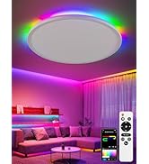 UprizeP Smart Ceiling Light, RGB LED Flush Mount Ceiling Light with Remote,Ambient Lighting Fixtu...