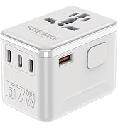 Sureance Universal Travel Adapter, International Plug Adapter with 3XUSB-C 67W PD &1XUSB-A 45W QC...